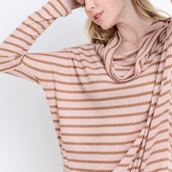 Striped Cowl Neck Waffle Knit Top NWT - Picture 4 of 6